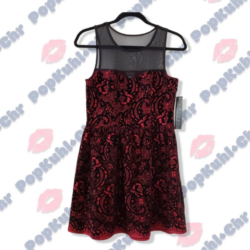 Trixxi Mesh Flocked Skater Dress Size L - Picture 8 of 8